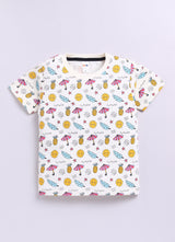 Baby Boys Casual T-shirt Shorts  (White and Yellow)