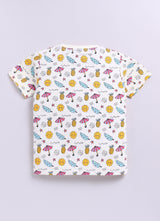 Baby Boys Casual T-shirt Shorts  (White and Yellow)