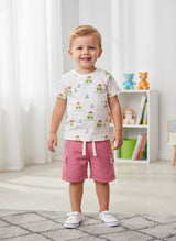 Baby Boys Casual T-shirt Shorts  (White and Pink)