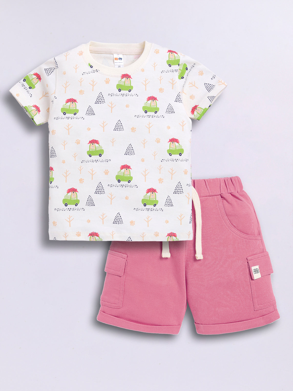 Baby Boys Casual T-shirt Shorts  (White and Pink)