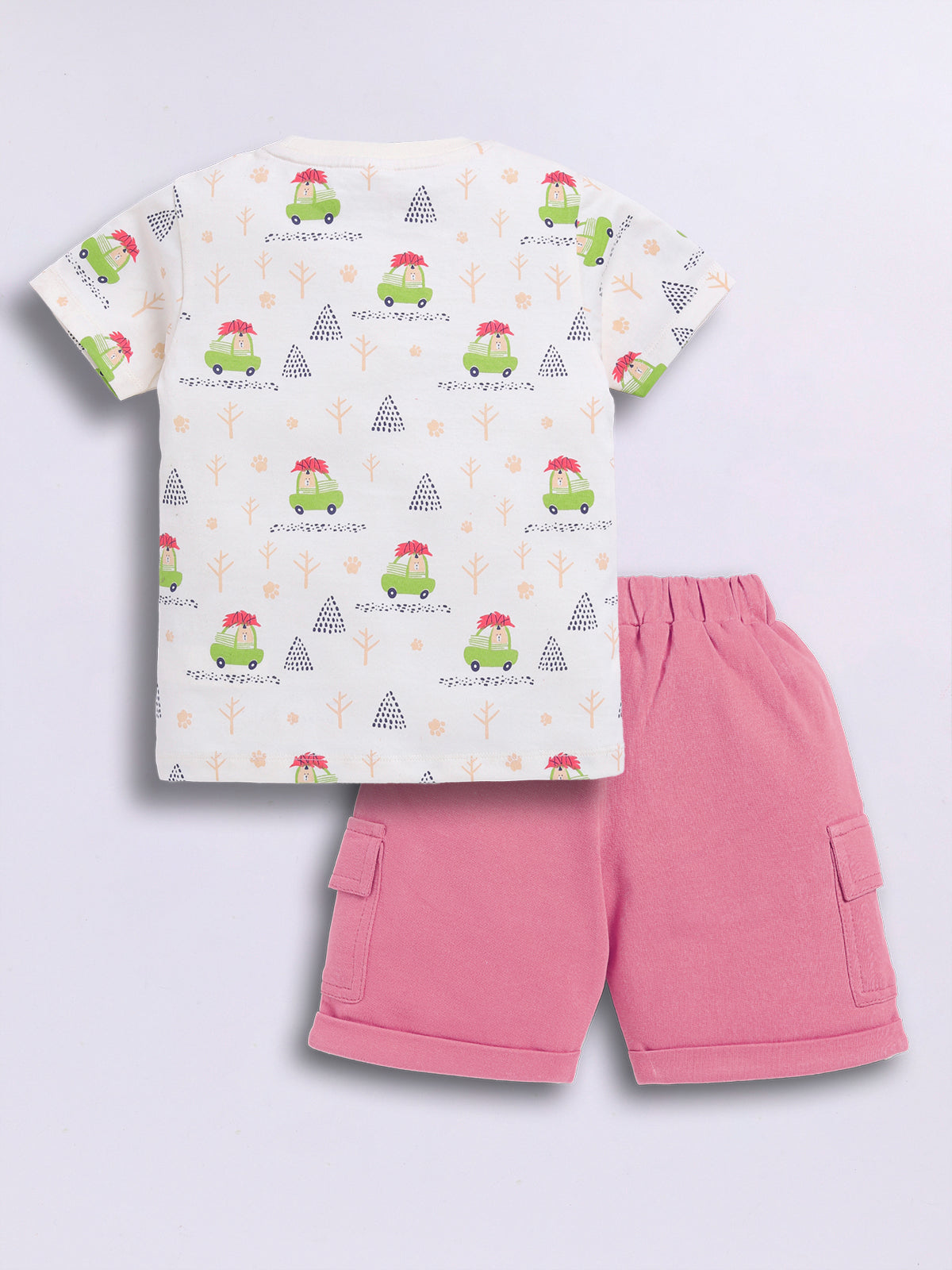 Baby Boys Casual T-shirt Shorts  (White and Pink)