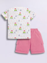 Baby Boys Casual T-shirt Shorts  (White and Pink)