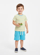 Baby Boys Casual T-shirt Shorts  (Cream and Blue)