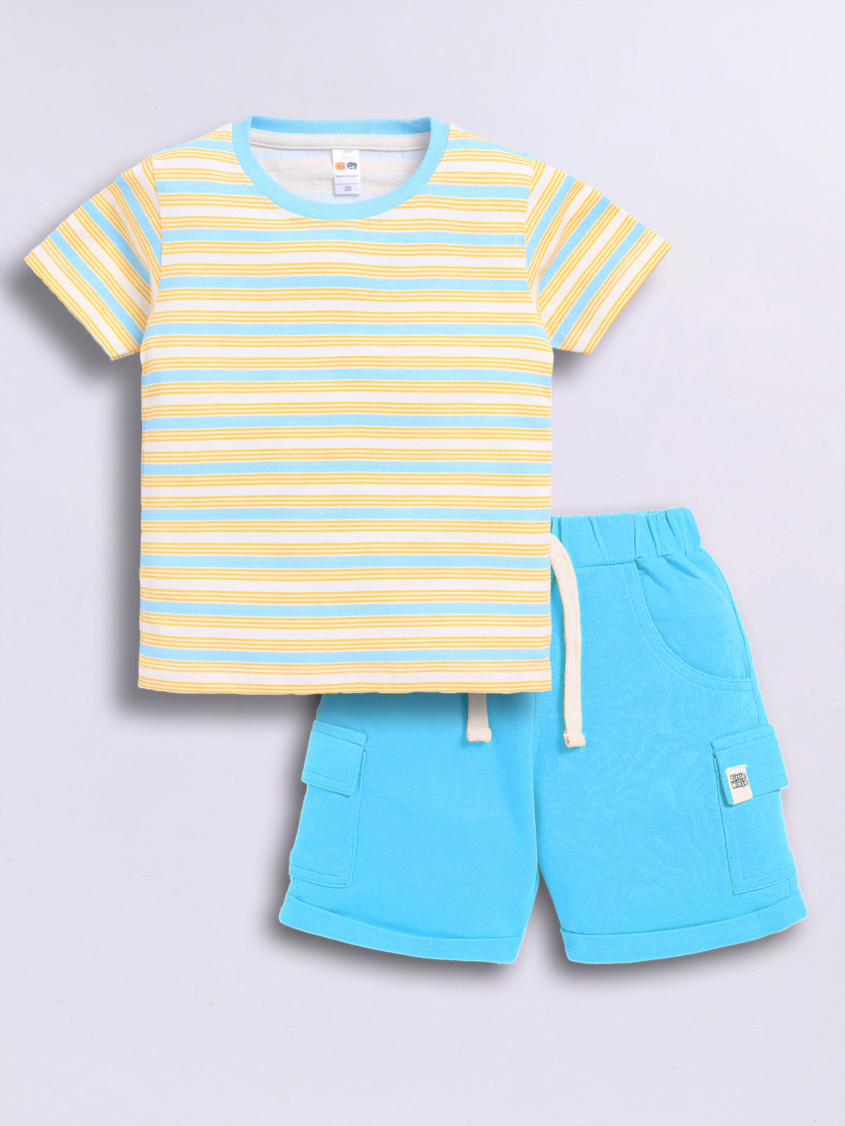 Baby Boys Casual T-shirt Shorts  (Cream and Blue)