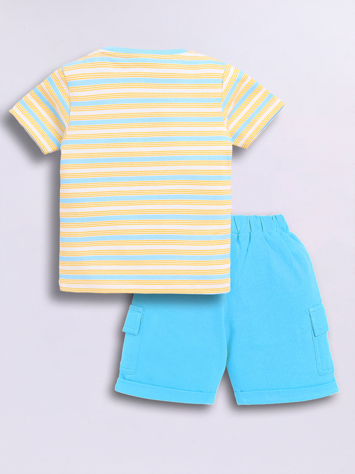 Baby Boys Casual T-shirt Shorts  (Cream and Blue)