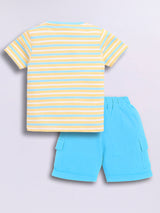 Baby Boys Casual T-shirt Shorts  (Cream and Blue)