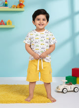 Baby Boys Casual T-shirt Shorts  (White and Yellow 2)