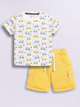 Baby Boys Casual T-shirt Shorts  (White and Yellow 2)