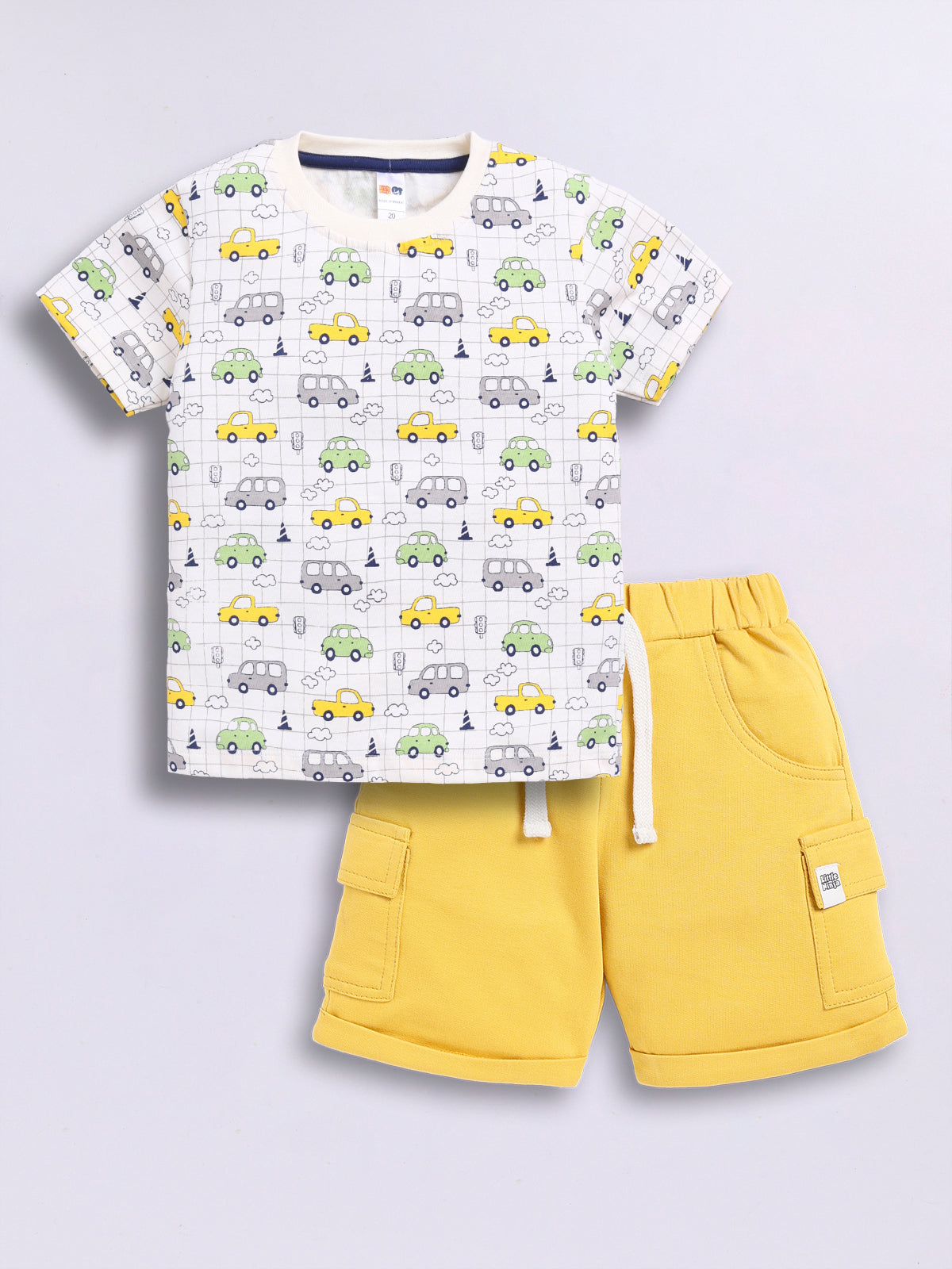 Baby Boys Casual T-shirt Shorts  (White and Yellow 2)