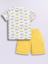 Baby Boys Casual T-shirt Shorts  (White and Yellow 2)