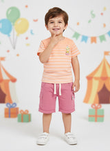 Baby Boys Casual T-shirt Shorts  (Orange and Pink)