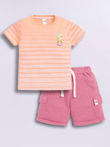 Baby Boys Casual T-shirt Shorts  (Orange and Pink)