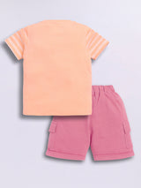 Baby Boys Casual T-shirt Shorts  (Orange and Pink)