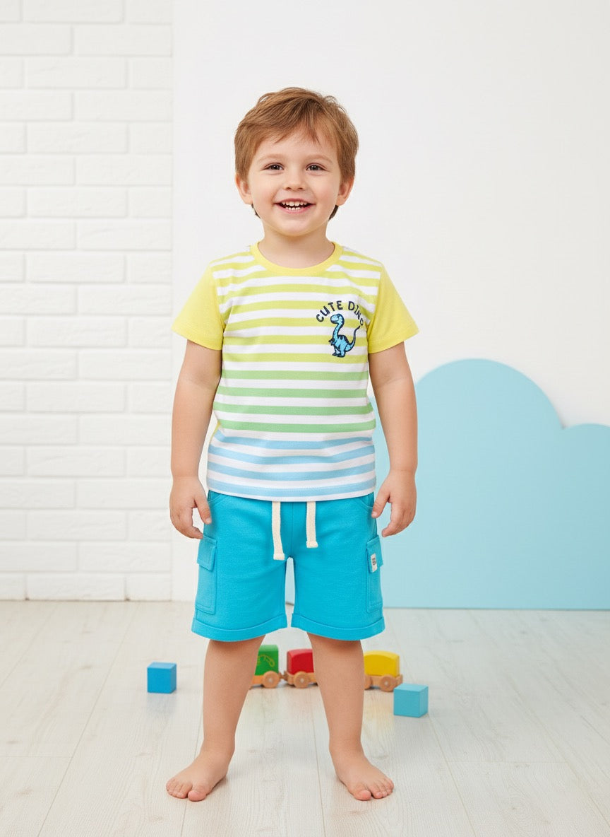 Baby Boys Casual T-shirt Shorts  (Yellow and Blue)