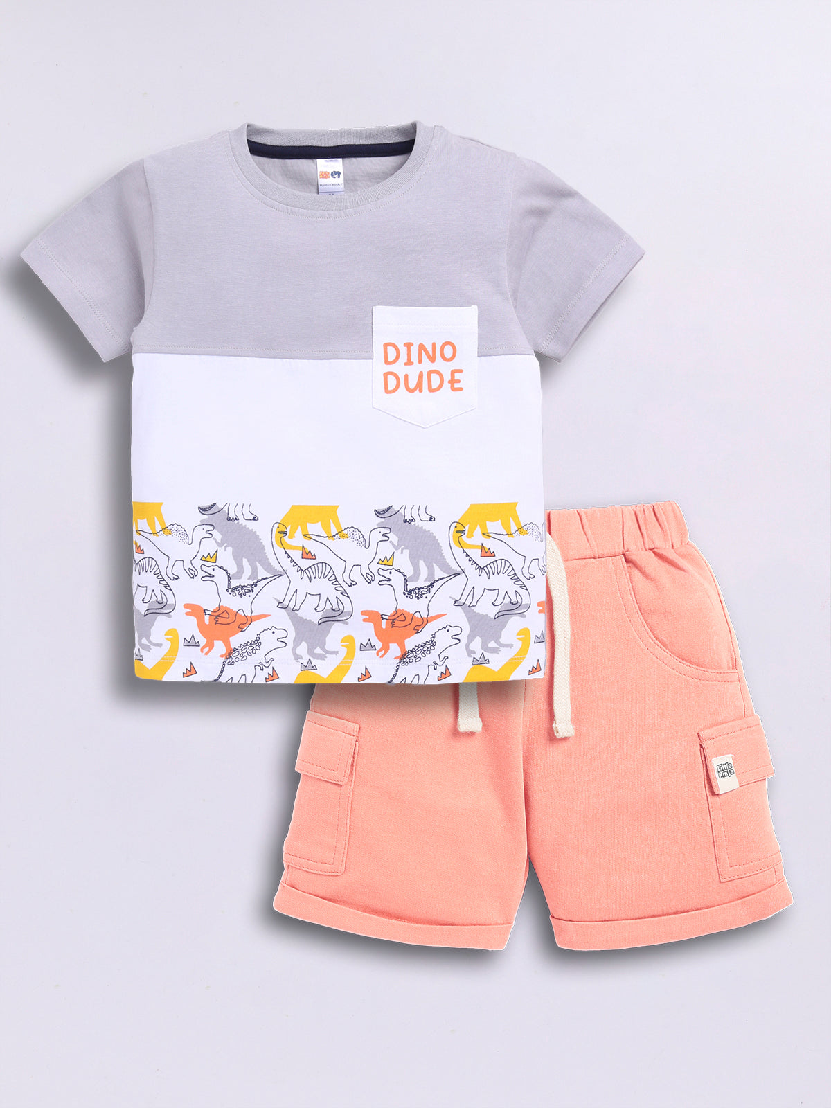 Baby Boys Casual T-shirt Shorts  (Grey and Peach)