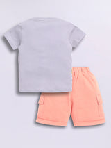 Baby Boys Casual T-shirt Shorts  (Grey and Peach)