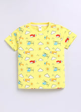 Baby Boys Cartoon Pure Cotton Regular T Shirt  (Yellow, Pack of 1)