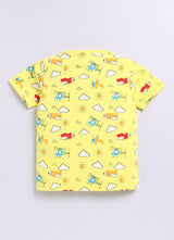 Baby Boys Cartoon Pure Cotton Regular T Shirt  (Yellow, Pack of 1)