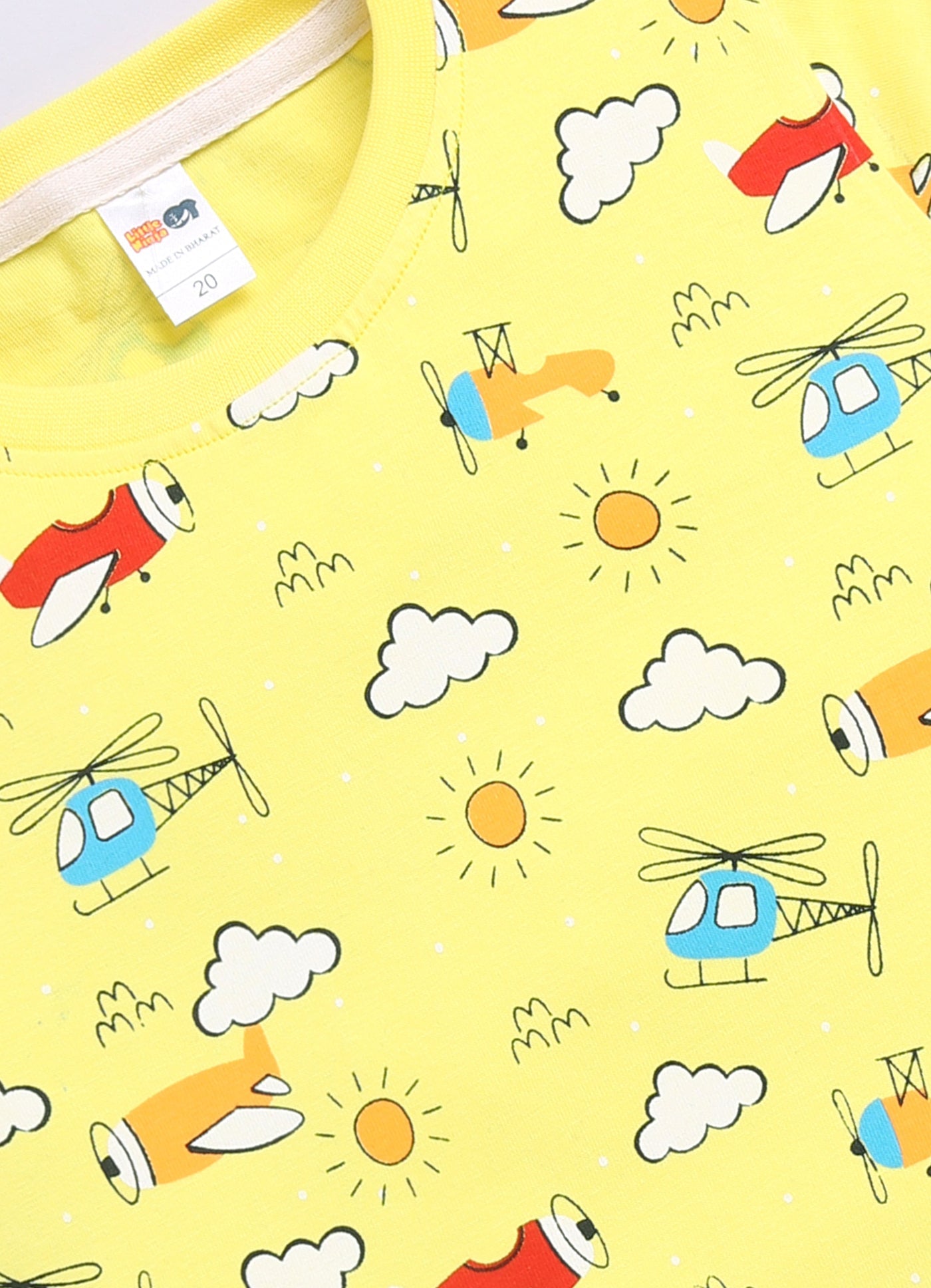 Baby Boys Cartoon Pure Cotton Regular T Shirt  (Yellow, Pack of 1)