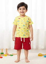 Baby Boys Casual T-shirt Shorts  (Yellow and Red)