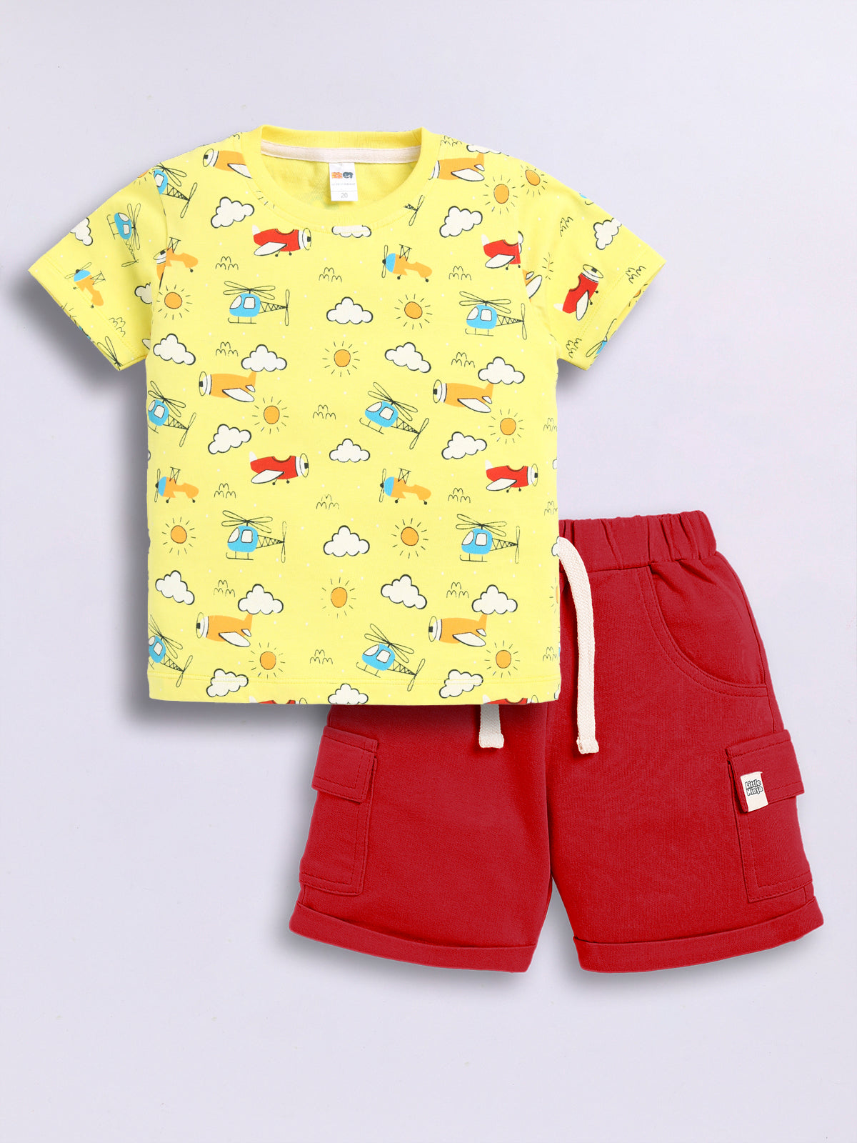 Baby Boys Casual T-shirt Shorts  (Yellow and Red)