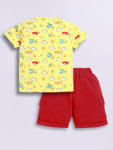 Baby Boys Casual T-shirt Shorts  (Yellow and Red)