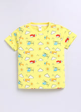 Baby Boys Casual T-shirt Shorts  (Yellow and Red)