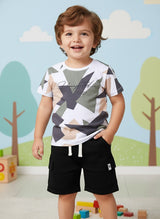Baby Boys Casual T-shirt Shorts  (White and Black)