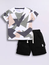 Baby Boys Casual T-shirt Shorts  (White and Black)