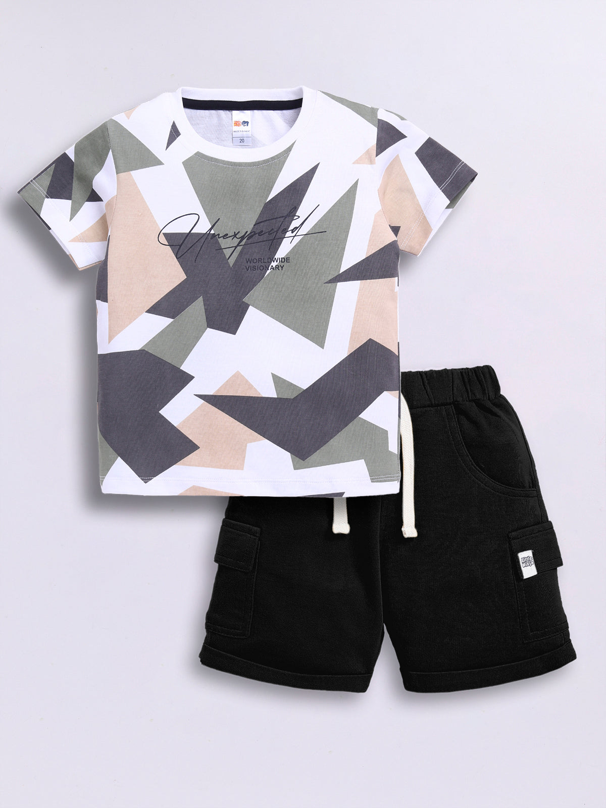 Baby Boys Casual T-shirt Shorts  (White and Black)