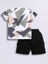 Baby Boys Casual T-shirt Shorts  (White and Black)