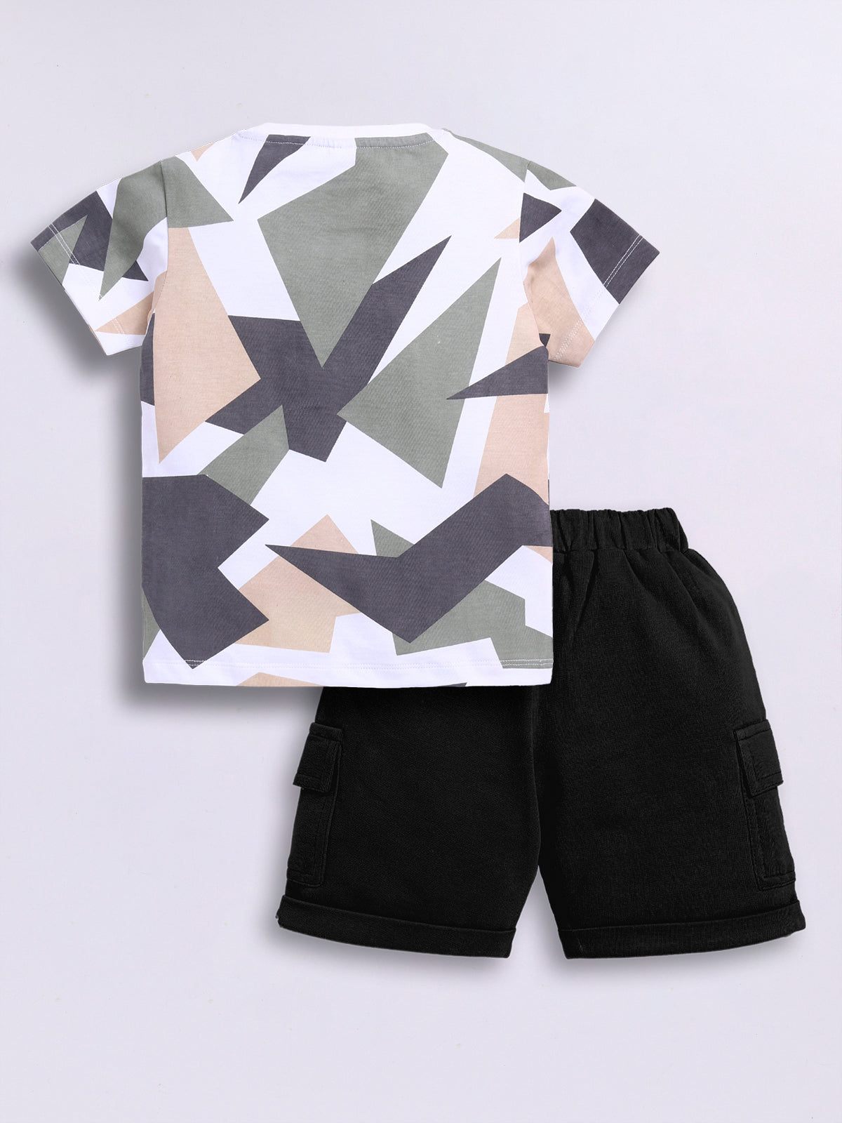 Baby Boys Casual T-shirt Shorts  (White and Black)