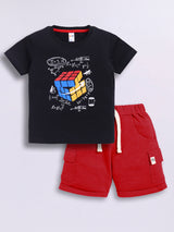 Baby Boys Casual T-shirt Shorts  (Navy and Red)