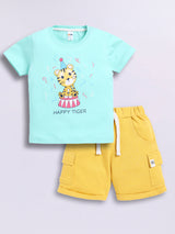 Baby Boys Casual T-shirt Shorts  (Green and Yellow)
