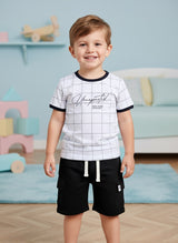 Baby Boys Casual T-shirt Shorts  (White and Black)