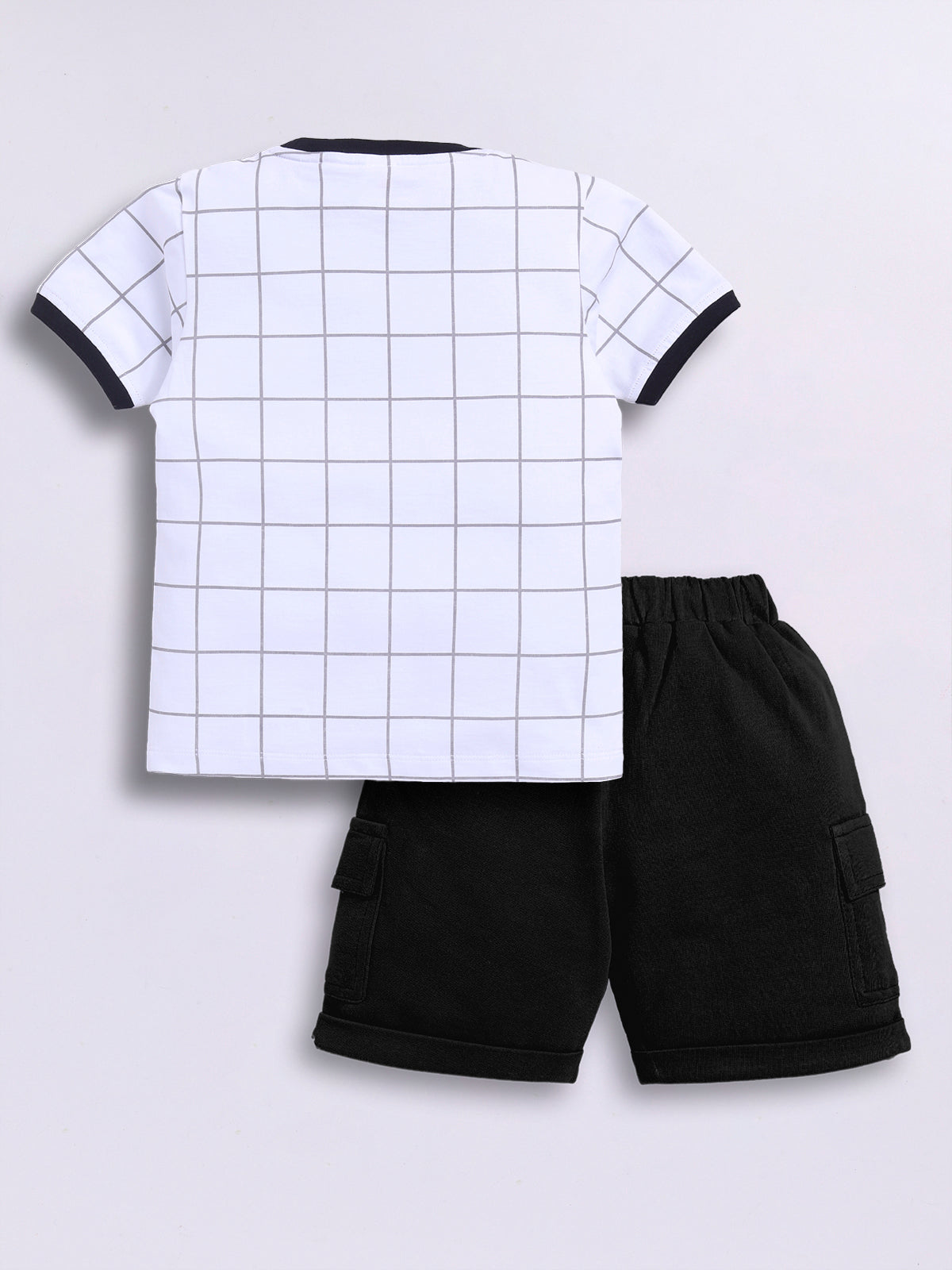 Baby Boys Casual T-shirt Shorts  (White and Black)