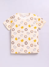 Baby Boys Cartoon Pure Cotton Regular T Shirt  (Beige, Pack of 1)