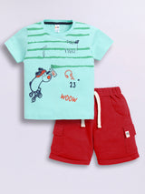 Baby Boys Casual T-shirt Shorts  (Green and Red)