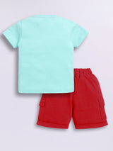 Baby Boys Casual T-shirt Shorts  (Green and Red)