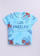 Baby Boys Cartoon Pure Cotton Regular T Shirt  (Light Blue, Pack of 1)