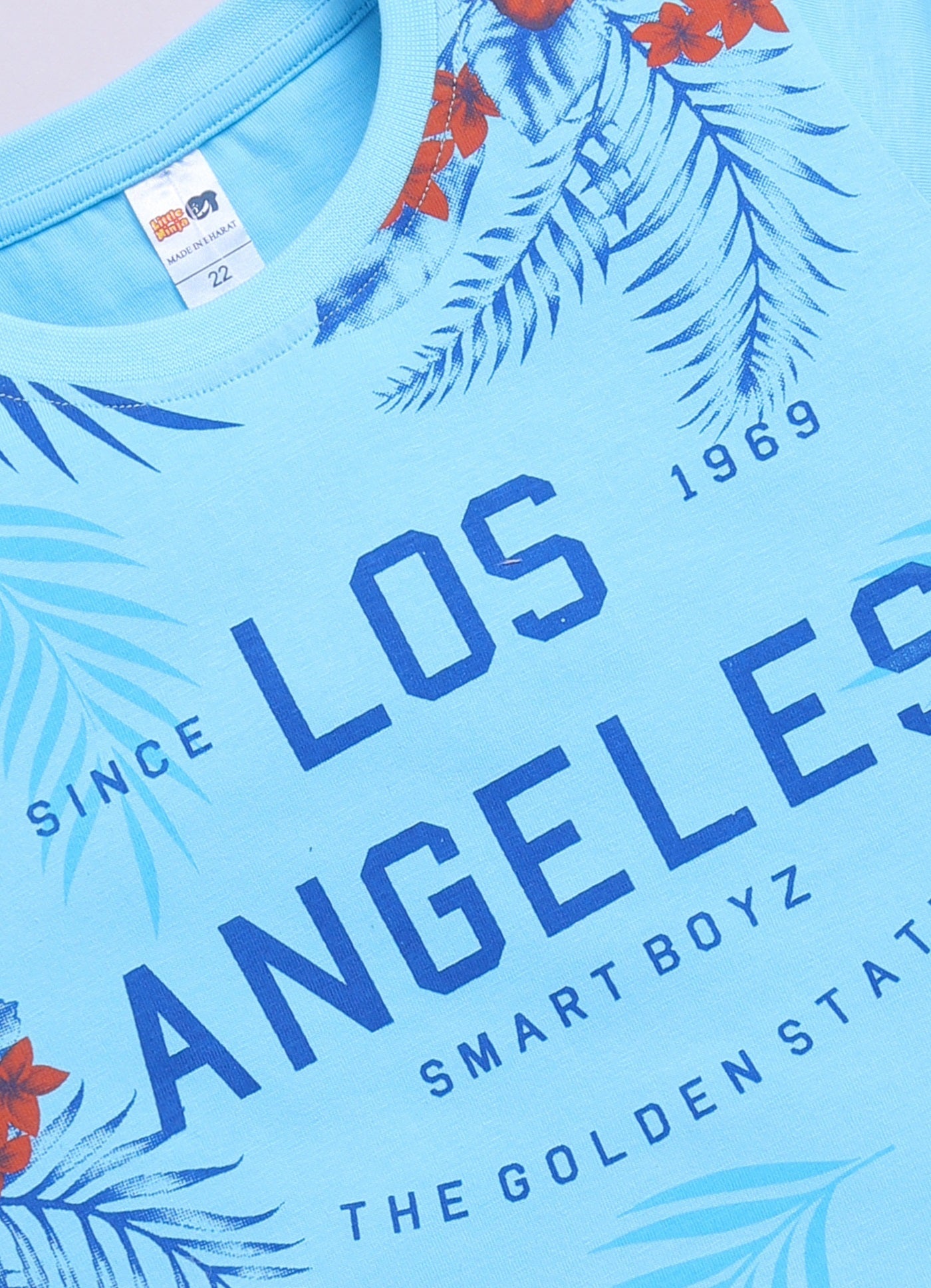 Baby Boys Cartoon Pure Cotton Regular T Shirt  (Light Blue, Pack of 1)