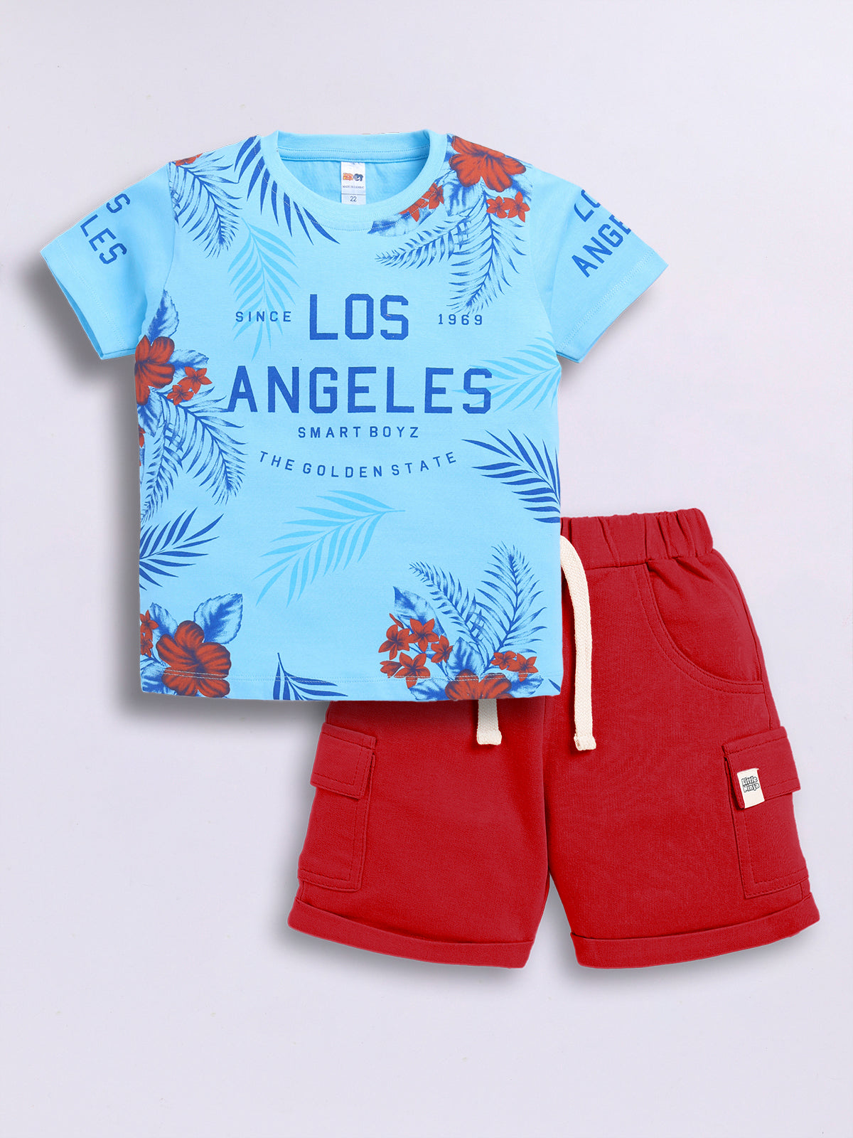 Baby Boys Casual T-shirt Shorts  (Blue and Red)