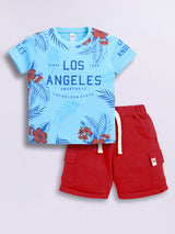 Baby Boys Casual T-shirt Shorts  (Blue and Red)