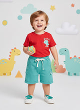 Baby Boys Casual T-shirt Shorts  (Red and Green)