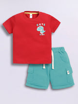 Baby Boys Casual T-shirt Shorts  (Red and Green)