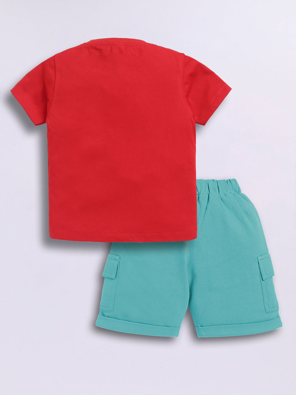 Baby Boys Casual T-shirt Shorts  (Red and Green)