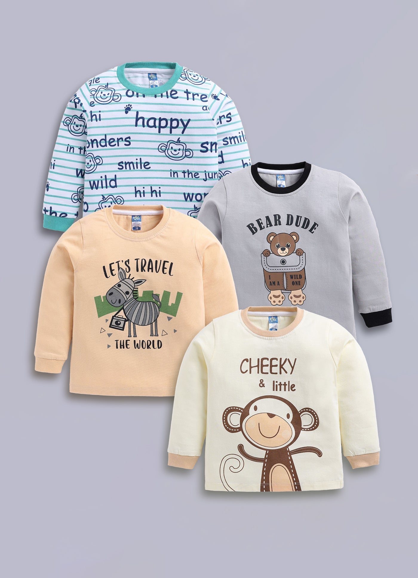 Baby Boys Graphic Print Pure Cotton Regular T Shirt  (Multicolor, Pack of 4)