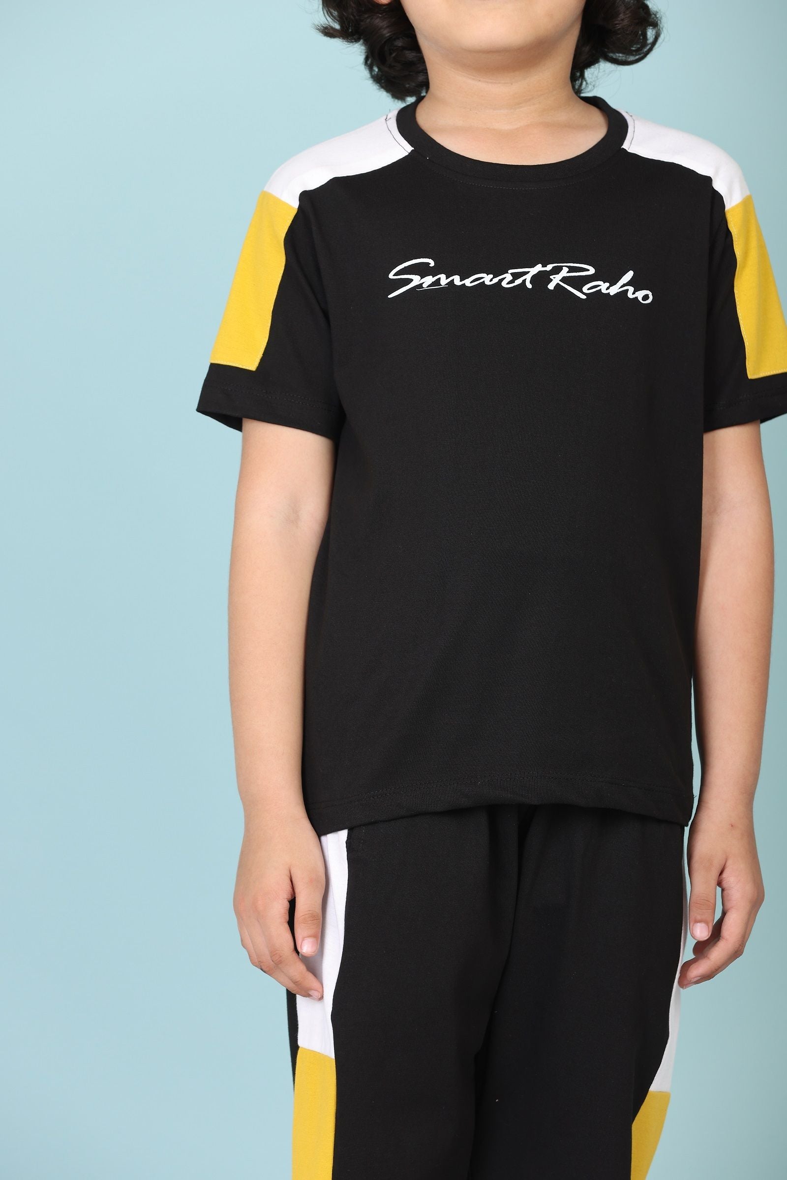 Boys Casual T-shirt Track Pants  (BLACK)