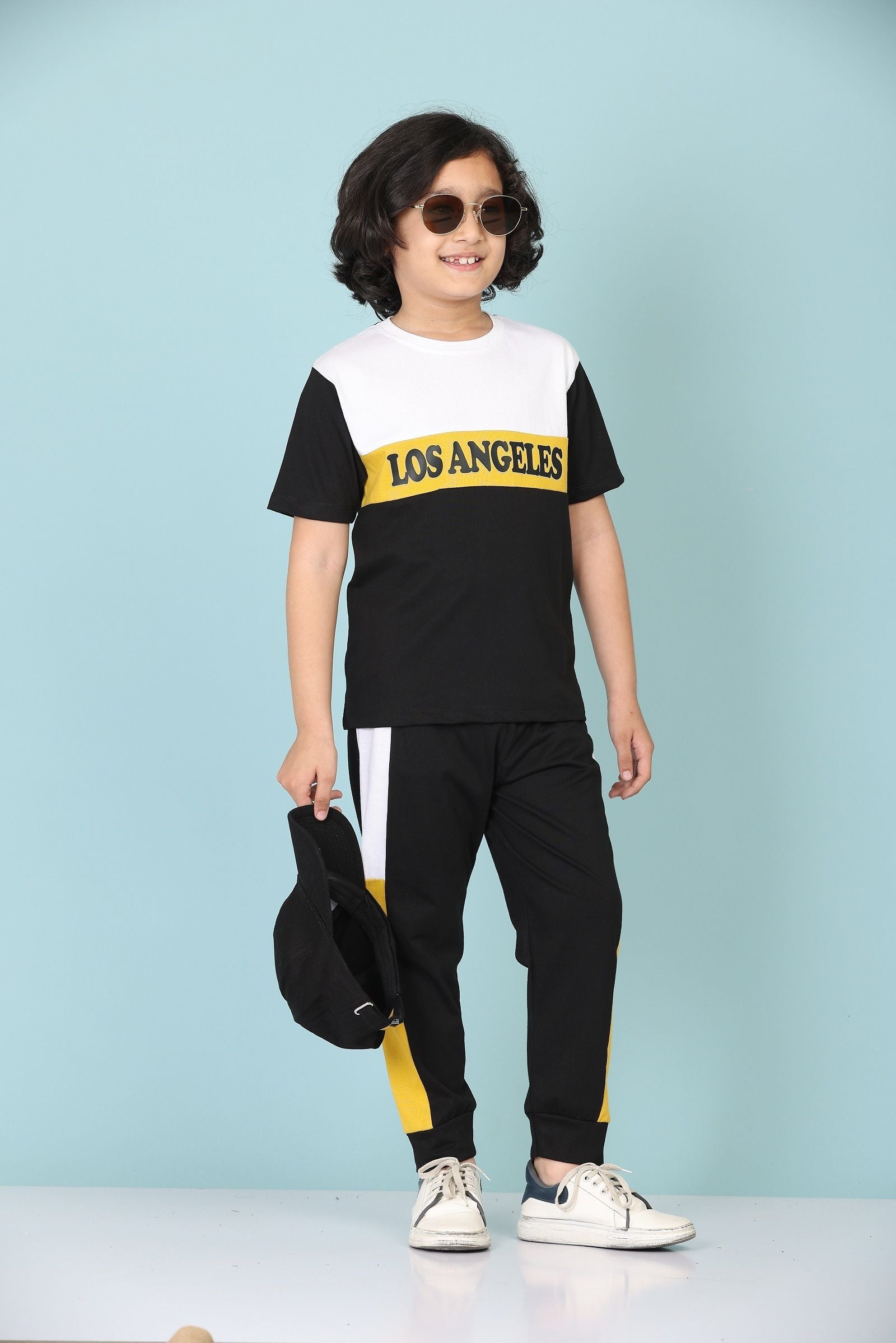 Boys Casual T-shirt Track Pants  (YELLOW)
