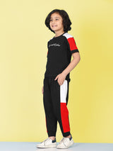 Boys Casual T-shirt Track Pants  (RED)